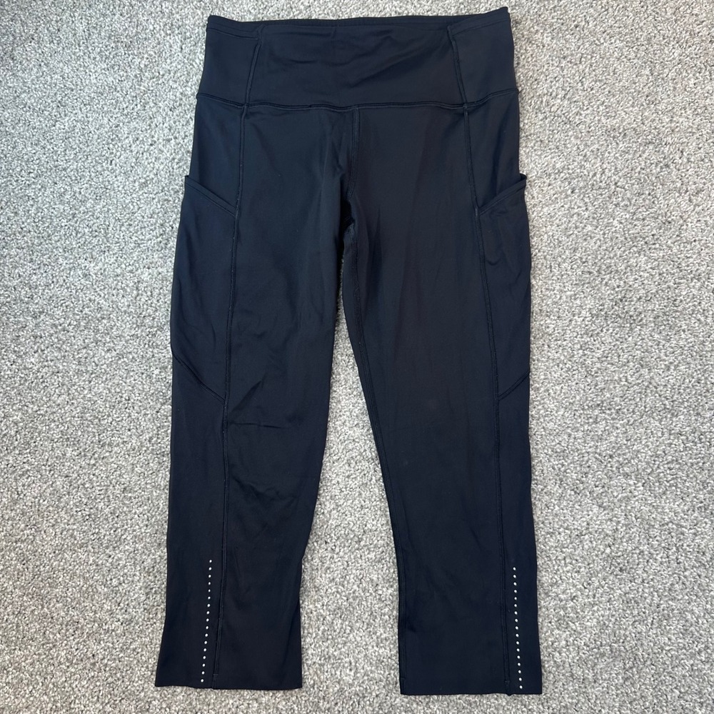 Lululemon Fast and Free Crop II Leggings Sz 8 Nulux 19 Black Running Pockets